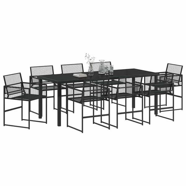 vidaXL Trädgårdsmöbelset 9 pcs Svart Pulverlackerat stål
