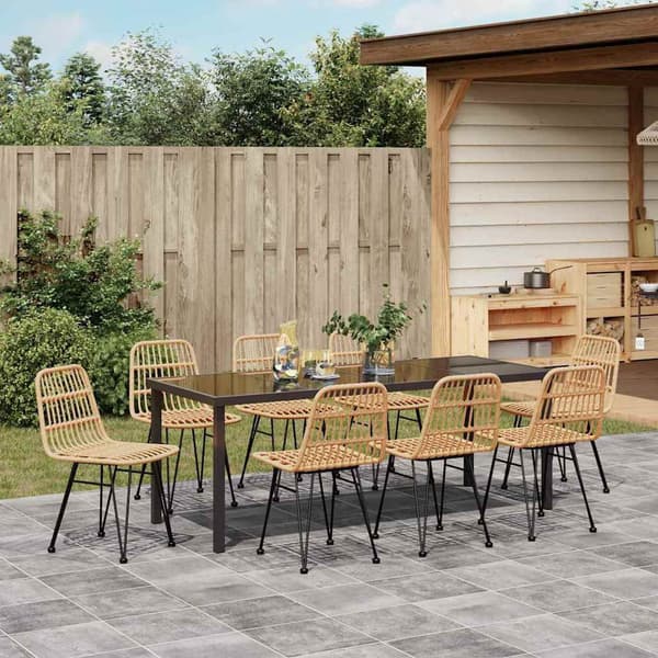 vidaXL Trädgårdsmöbelset 9 pcs Brun Pulverlackerat stål