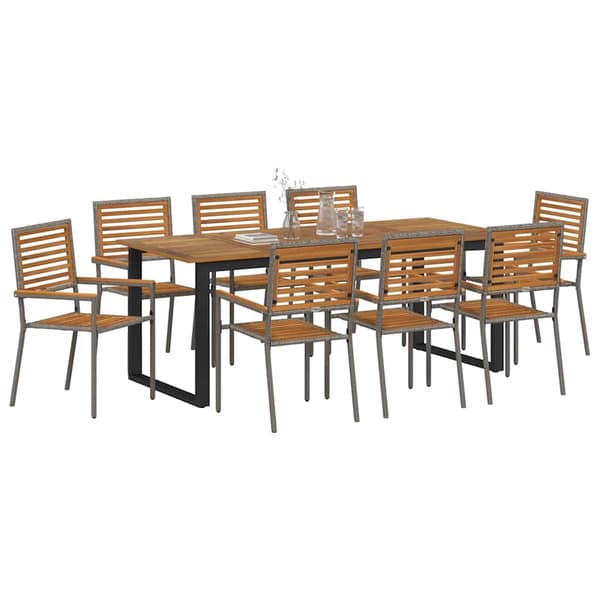 vidaXL Hage Spisegruppe 9 pcs Grå Solid akasietre