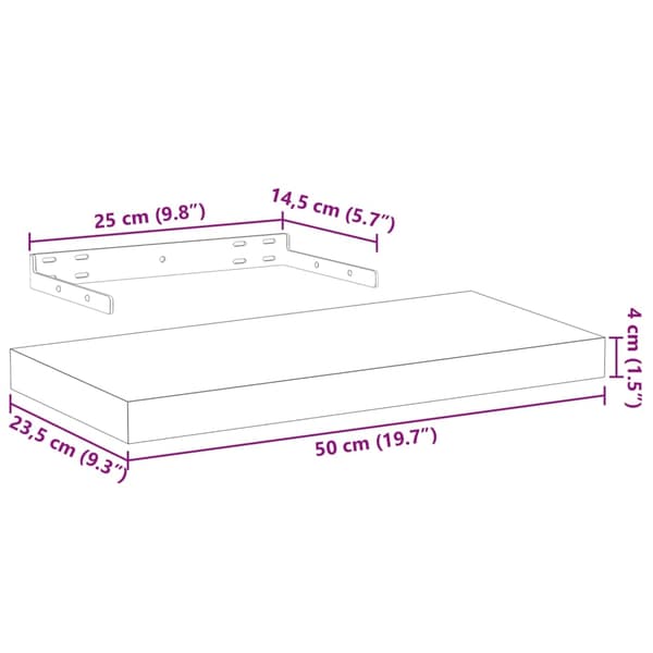 vidaXL Flytende hylle 50x23,5x4 cm konstruert tre