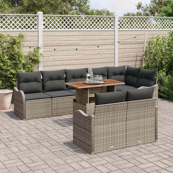 vidaXL Trädgårdsoffset med lagring 9 pcs Grå Poly rattan