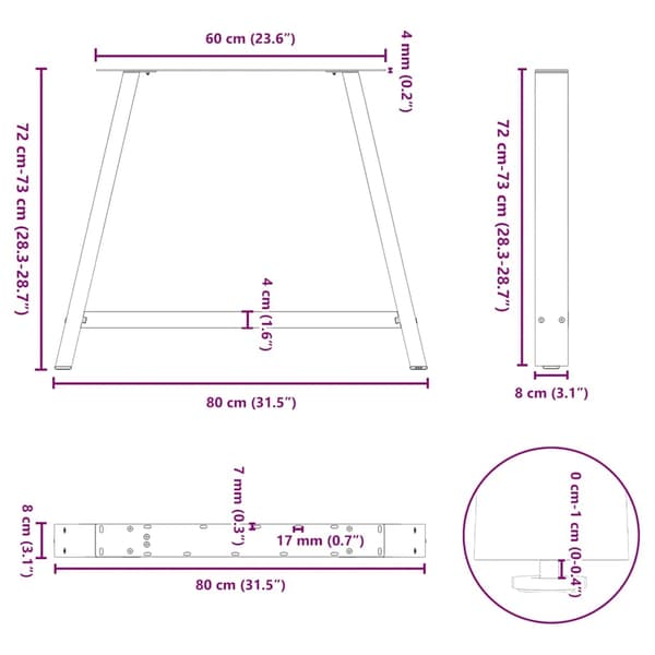 vidaXL Soffbordsben A-formade 2 st antracit 90x(72-73) cm stål