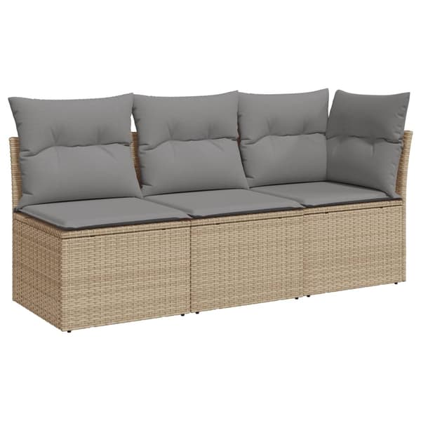 vidaXL Trädgårdssoffa 3-sits med dynor konstrotting beige