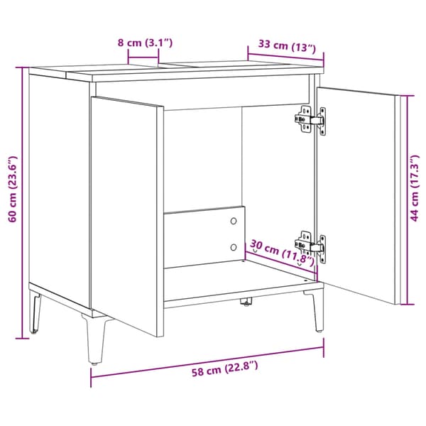 vidaXL Servantskap sonoma eik 58x33x60 cm konstruert tre