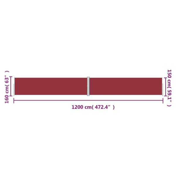 vidaXL Infällbar sidomarkis röd 160x1200 cm