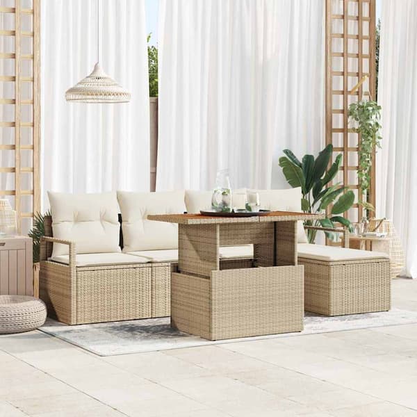 vidaXL Trädgårdsoffset med lagring 6 pcs Beige Poly rattan