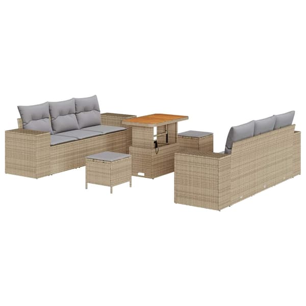 vidaXL Trädgårdsoffset med lagring 9 pcs Beige Poly rattan