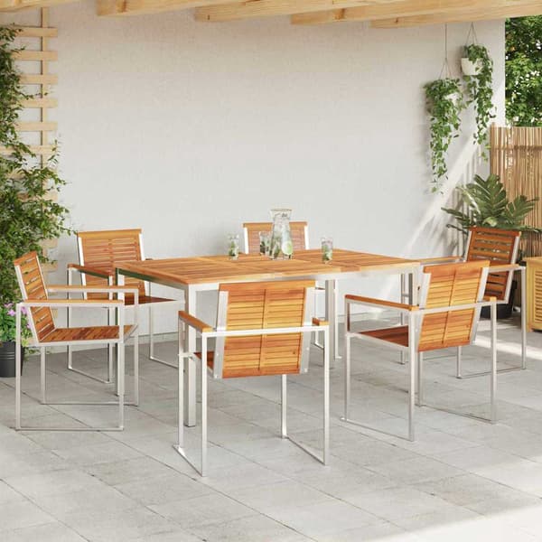 vidaXL Hage Spisegruppe 7 pcs Brun Solid akasietre