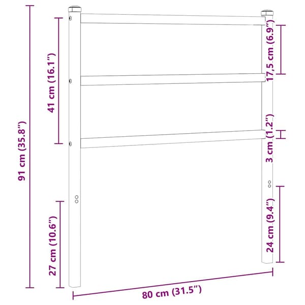 vidaXL Utskiftbar sengegavl i metall hvit 75 cm