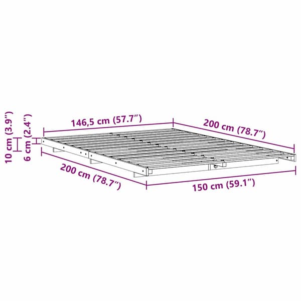 vidaXL Sängram Brun 150 x 200 cm Massiv furu