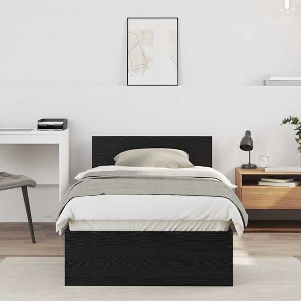 vidaXL Sengestamme med hodegjerde Svart Eik 75 x 190 cm Konstruert tre