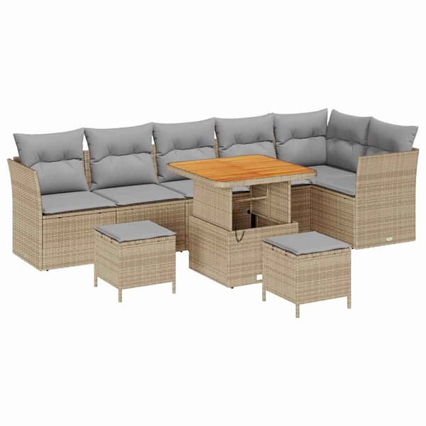 vidaXL Trädgårdsoffset 9 pcs Beige konstrotting