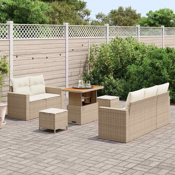 vidaXL Trädgårdsoffset 8 pcs Beige och gräddfärgad konstrotting
