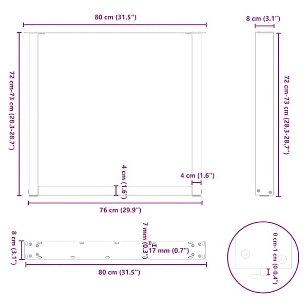 vidaXL Soffbordsben U-formade 2 st antracit 80x(72-73) cm stål
