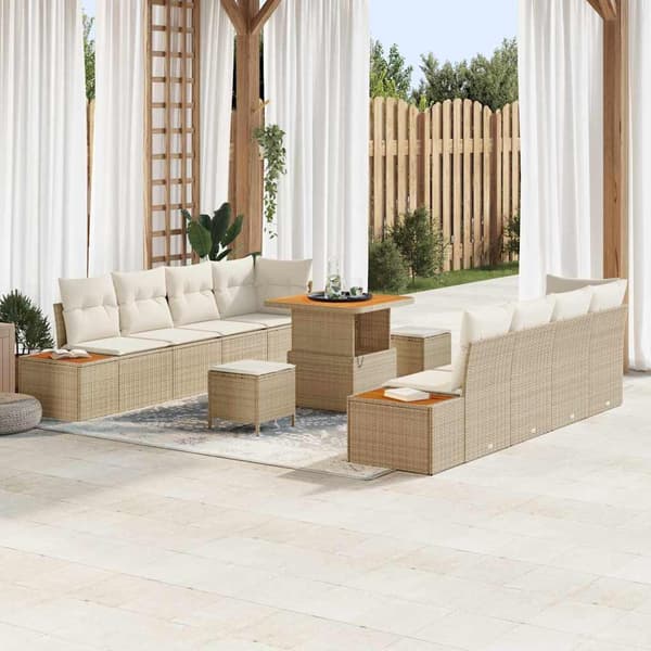vidaXL Trädgårdsoffset 11 pcs Beige konstrotting