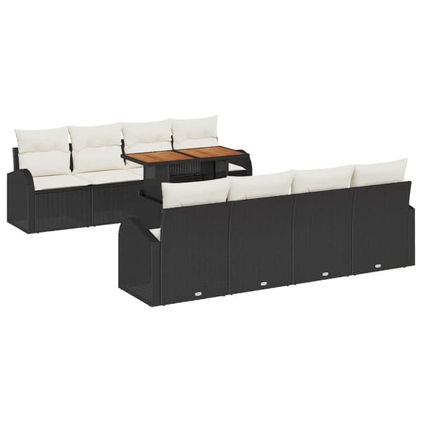 vidaXL Trädgårdsoffset med lagring 9 pcs Svart Poly rattan