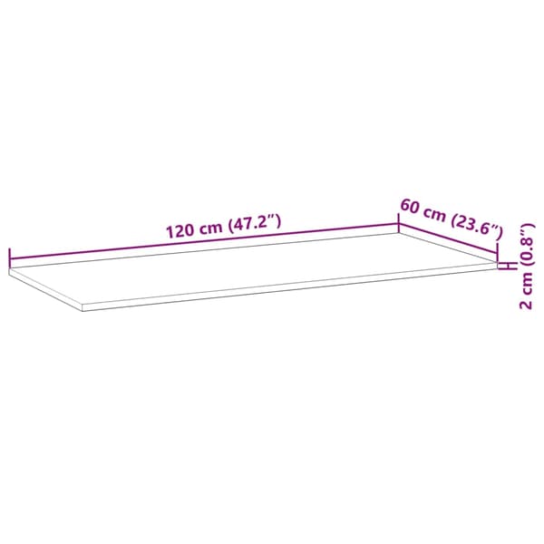 vidaXL Bordplate rektangulær 120x60x2 cm heltre akasie