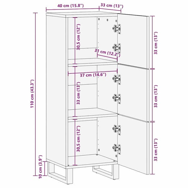 vidaXL Highboard Brun 40 x 33 x 110 cm heltre mango