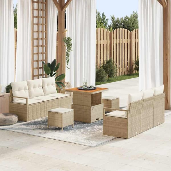 vidaXL Trädgårdsoffset med lagring 9 pcs Beige Poly rattan