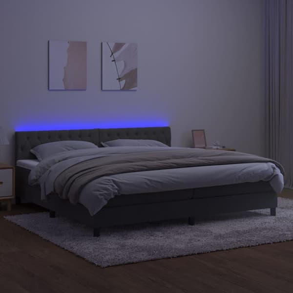 vidaXL Ramsäng med madrass & LED mörkgrå 200x200 cm sammet