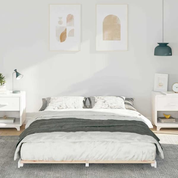 vidaXL Sängram Vit 150 x 200 cm Massiv furu