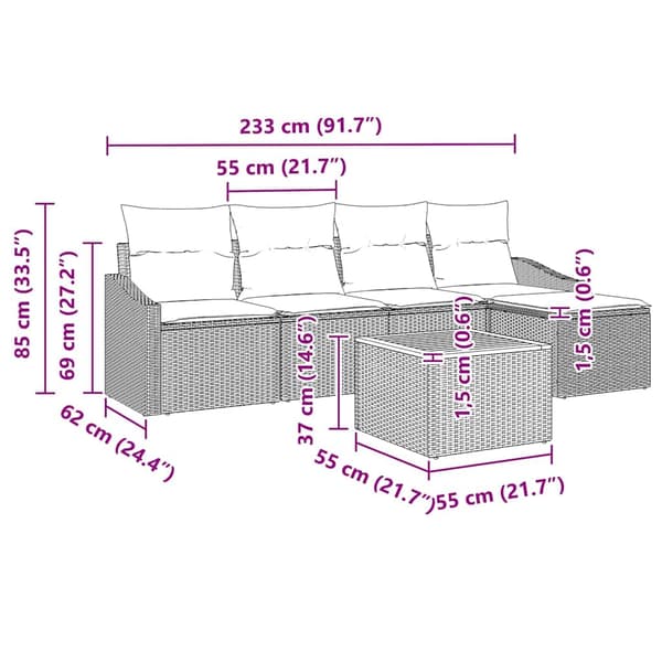 vidaXL Trädgårdsoffset med kudde 6 pcs Beige konstrotting