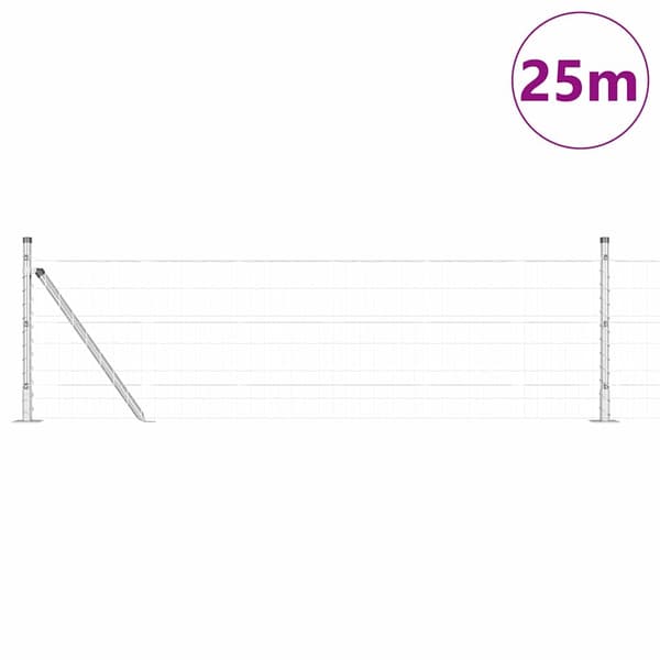vidaXL Stängsel med stolpe Silver 0,6 x 25 m Stål