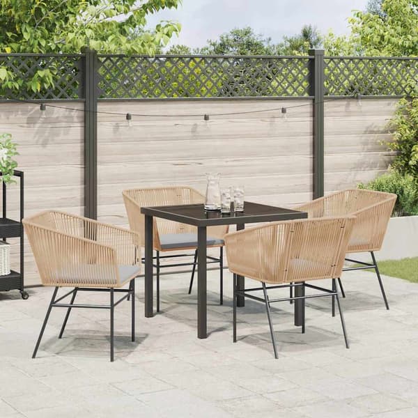 vidaXL Trädgårdsmöbelset med kudde 5 pcs Brun Pulverlackerat stål