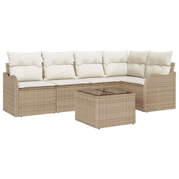 vidaXL Trädgårdsoffset med lagring 6 pcs Beige konstrotting