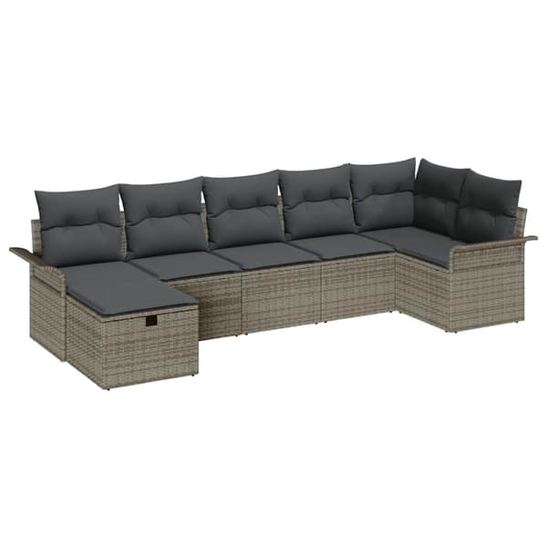 vidaXL Trädgårdsoffset med kudde med lagring 7 pcs Grå Poly rattan