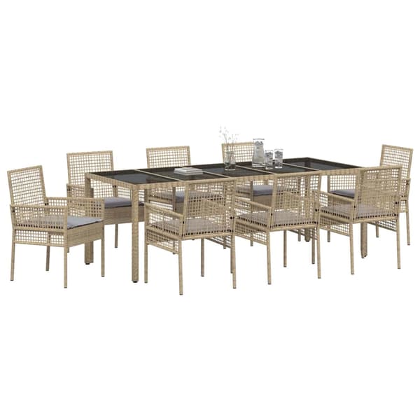 vidaXL Trädgårdsmöbelset 9 pcs Beige konstrotting