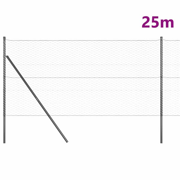 vidaXL Gjerdepåle Grå 25 x 1 m (36 mm mesh) Stål