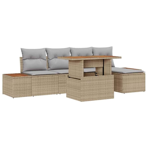 vidaXL Trädgårdsoffset med lagring 6 pcs Beige Poly rattan