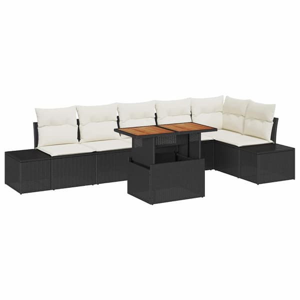 vidaXL Trädgårdsoffset med lagring 7 pcs Svart Poly rattan