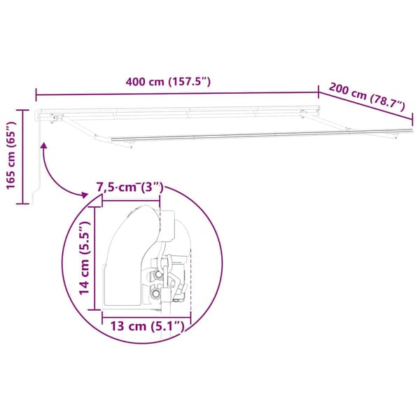 vidaXL Markiseramme Hvit 4 x 2 m Metall
