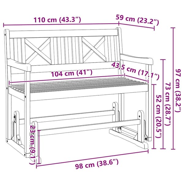 vidaXL Gleiter Benk Brun 110 x 59 x 97 cm Solid akasietre