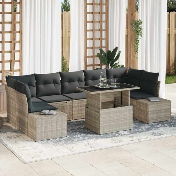 vidaXL Soffset med kudde 8 pcs Ljusgrå konstrotting
