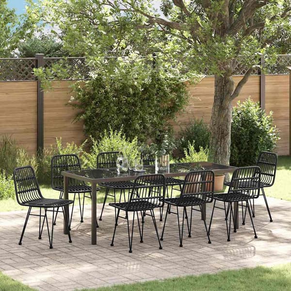 vidaXL Trädgårdsmöbelset 9 pcs Svart Pulverlackerat stål