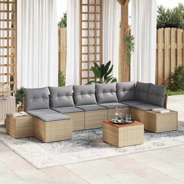 vidaXL Trädgårdsoffset med kudde 8 pcs Beige konstrotting