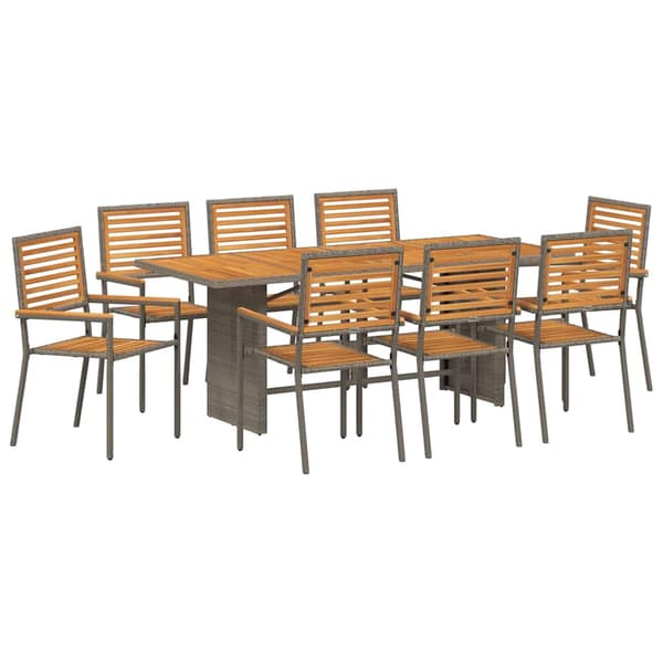 vidaXL Hage Spisegruppe 9 pcs Grå og Brun polyrotting