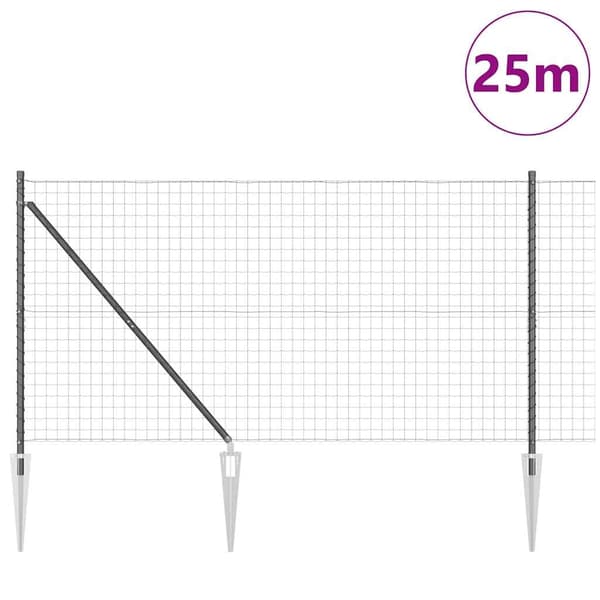 vidaXL Gjerde med stolpe Grå 1,2 x 25 m Stål og PVC