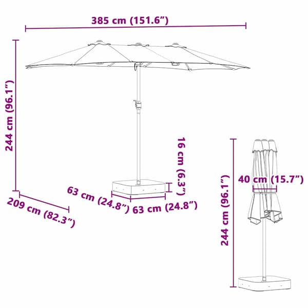 vidaXL Hageparasol sand 385 x 209 x 244 cm Polyester og stål