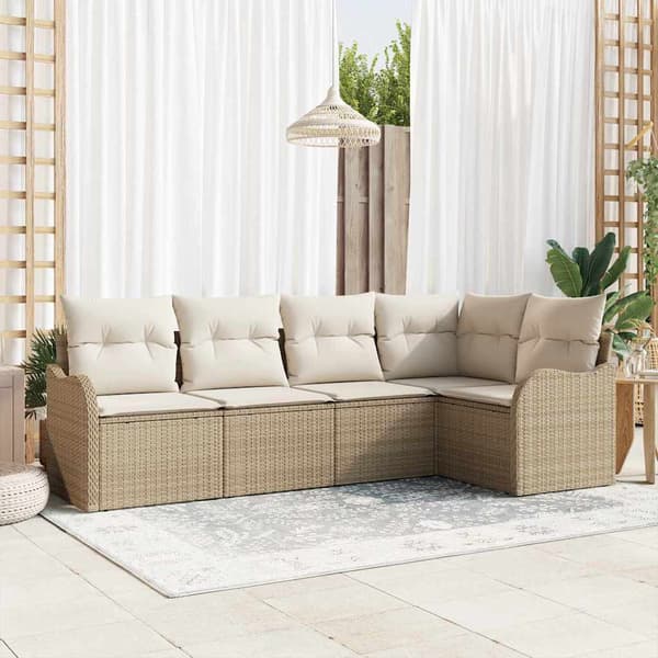 vidaXL Trädgårdsoffset med lagring 5 pcs Beige konstrotting