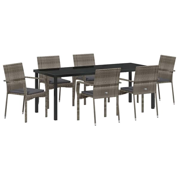 vidaXL Trädgårdsmöbelset med kudde 7 pcs Grå konstrotting