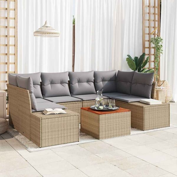 vidaXL Trädgårdsoffset 7 pcs Beige och Ljusgrå konstrotting