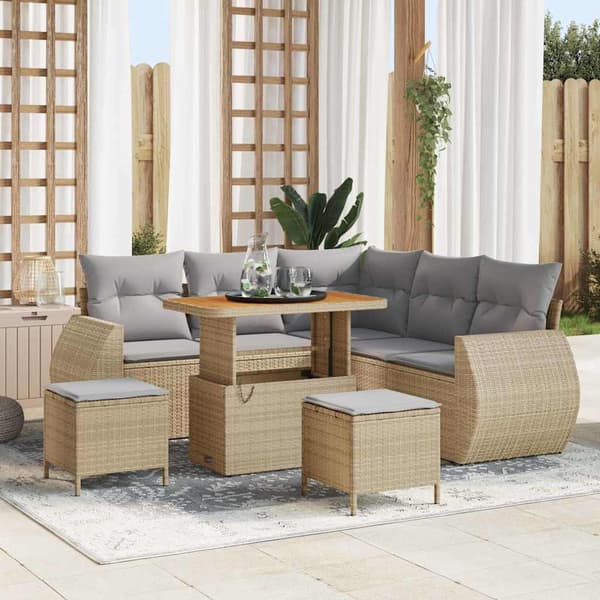 vidaXL Trädgårdsoffset 8 pcs Beige konstrotting