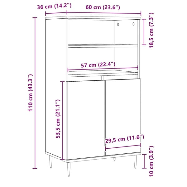 vidaXL Highboard artisan eik 60x36x110 cm konstruert tre