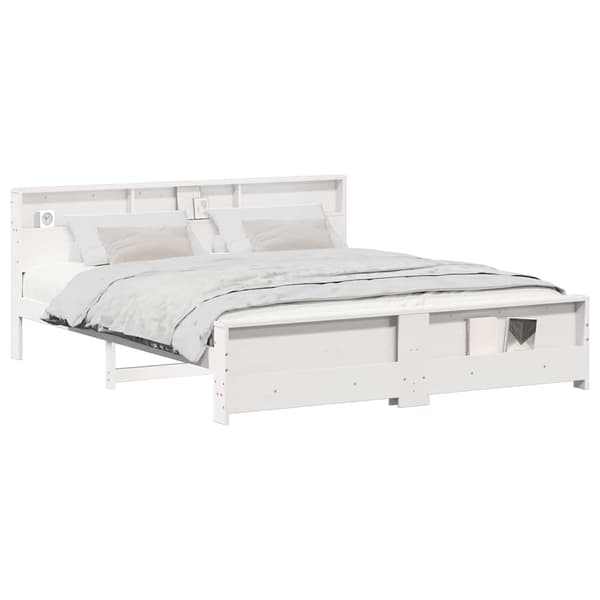 vidaXL Sengestamme med hodegjerde Hvit 200 x 200 cm Konstruert tre