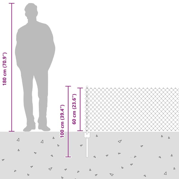 vidaXL Gjerde med innlegg. Grå 0.6 x 10 m Stål