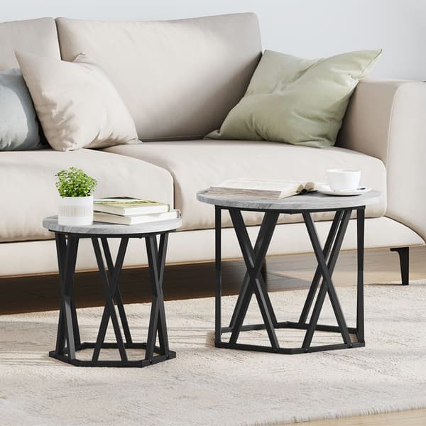 vidaXL Grå sonoma Metallram, träyta Medium Kaffe Bord Rund Modern